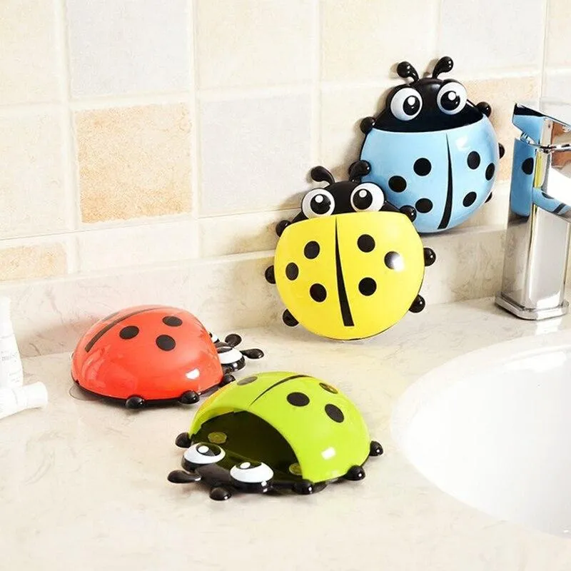 Stylish Ladybug Design Wall Mounted Toothbrush Holder Children Bath Toys