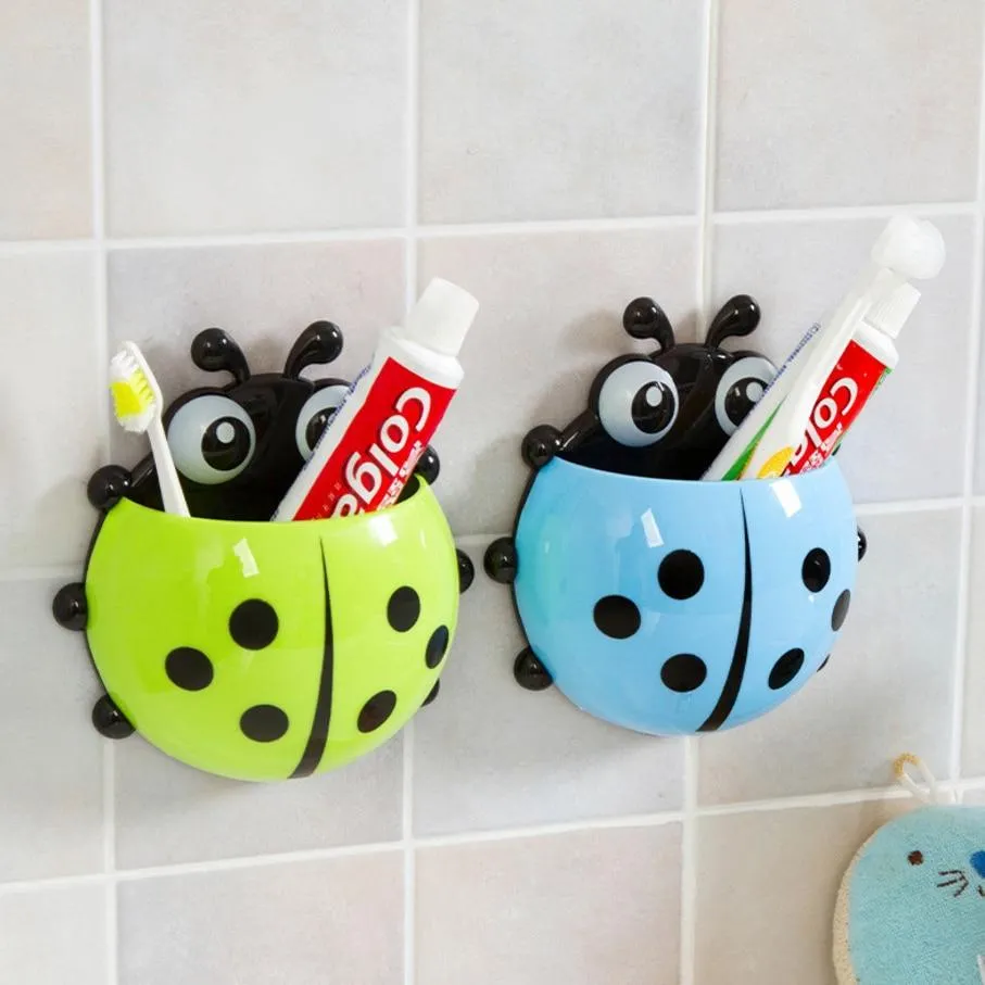 Stylish Ladybug Design Wall Mounted Toothbrush Holder Children Bath Toys