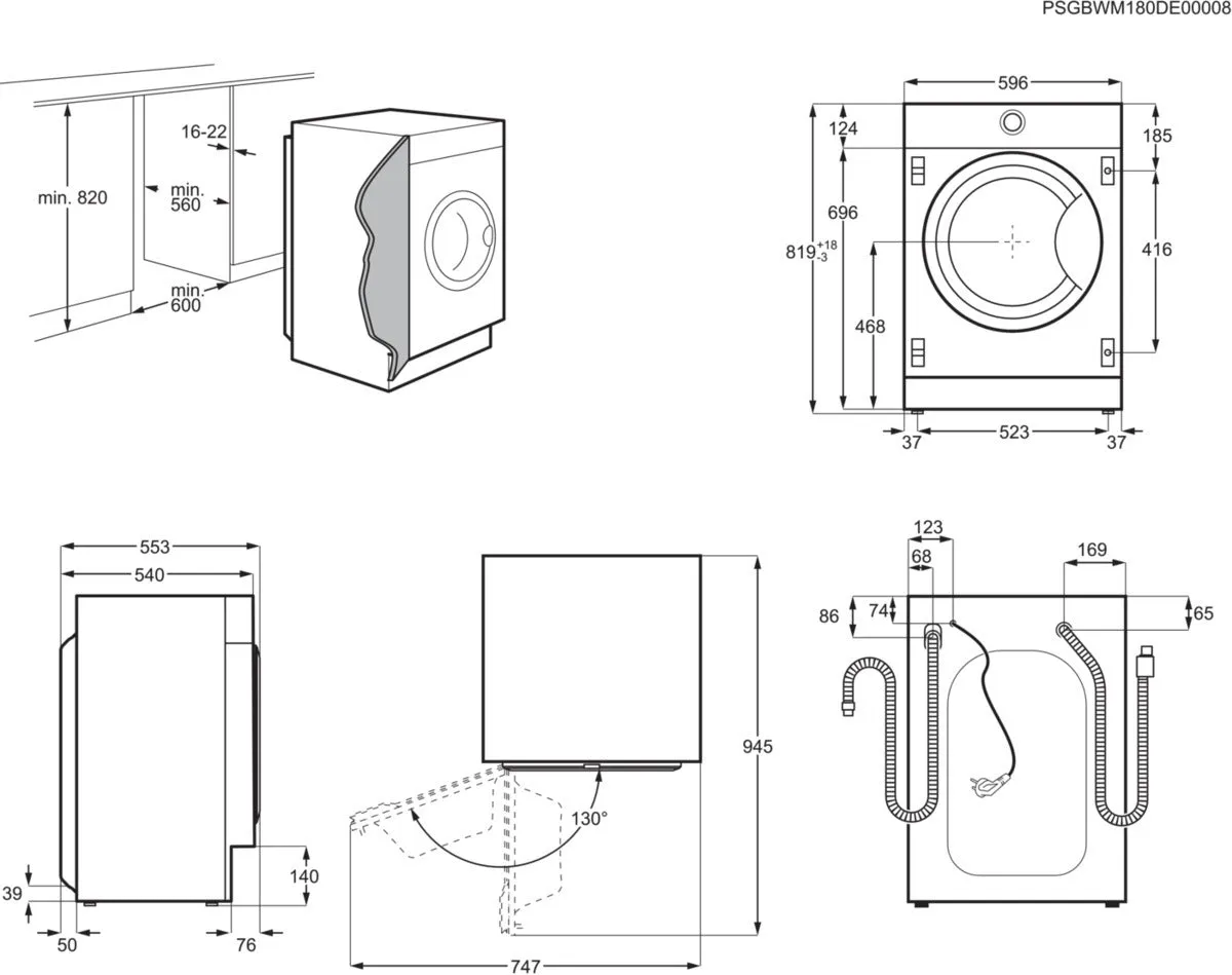 Zanussi Z816WT85BI Integrated Washer Dryer, 8kg, 1600 Spin, White